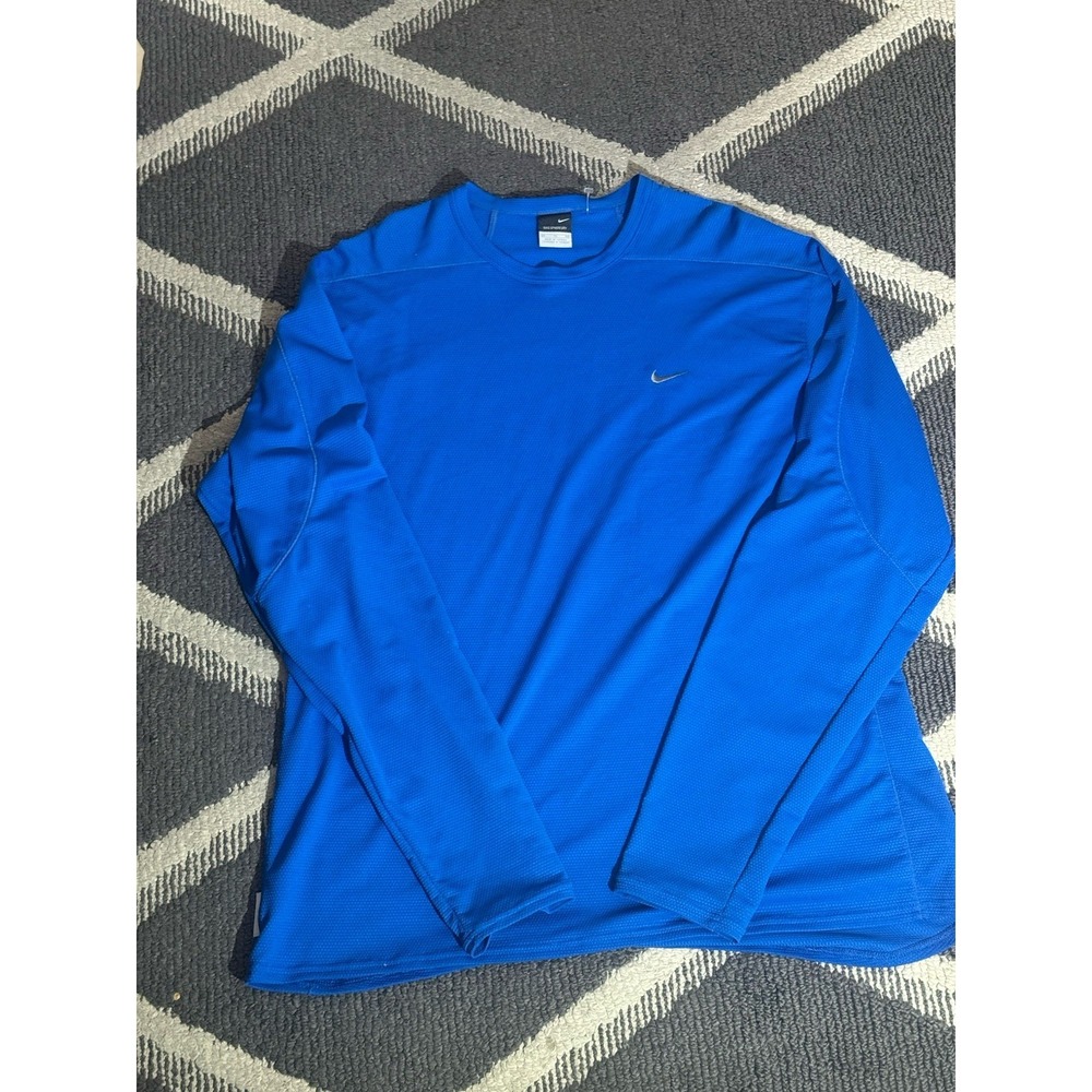 VTG NIKE SPHERE DRY Mens XL Blue Long Sleeve Shirt Active Workout Gym Run Y2K